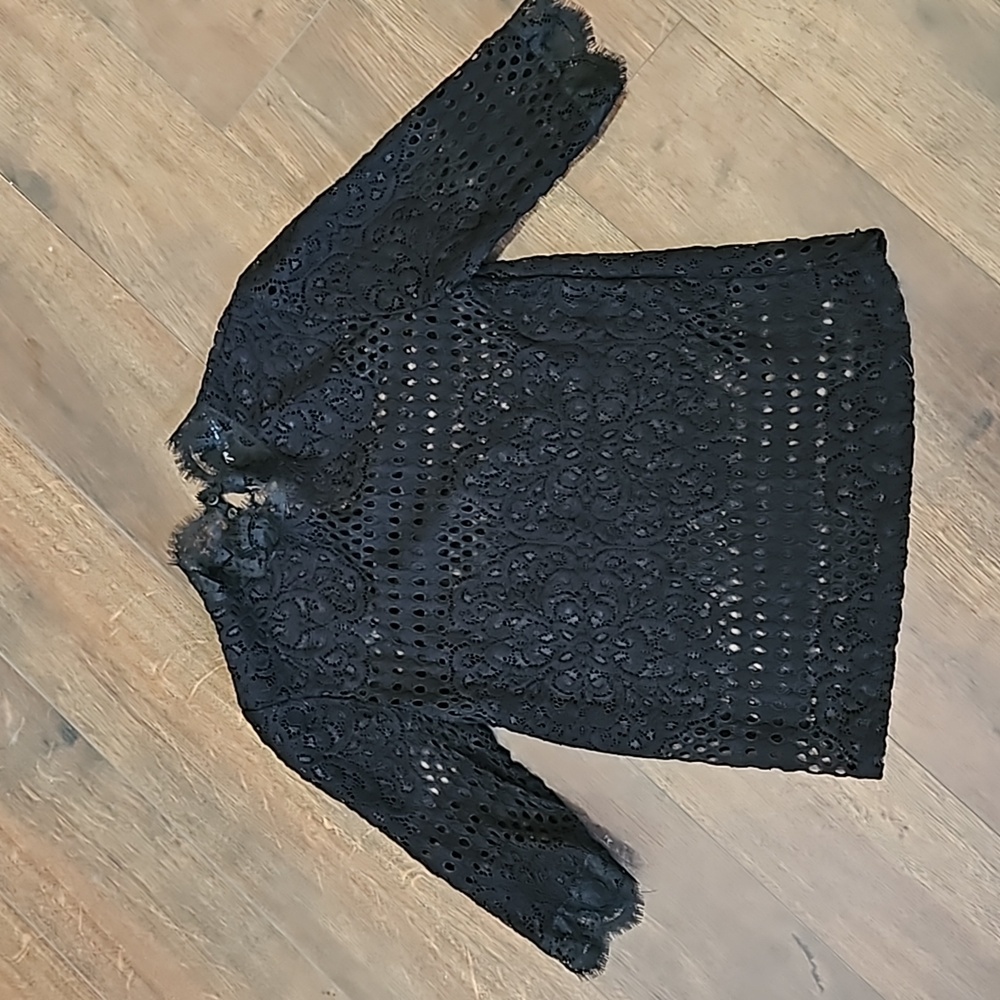 ZARA BLACK LACE HIGH NECK  goth. Dark Romantic SHEER TOP.  small